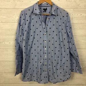 Talbot's Women's XL Polka Dot Long Sleeve Button Front Shirt 100% Cotton Blue